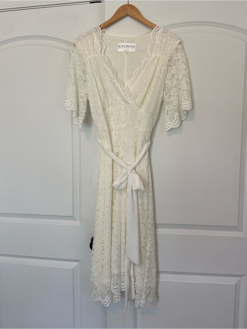 Kiyonna Bridal Dress Midi Size 0X Large Ivory Lace Day Dress Short Sleeves 10/12 - Picture 2 of 11